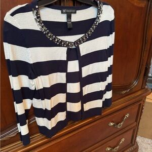 INC International Concepts Striped Embellished Cardigan